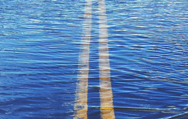 A flooded street in Florida after a hurricane natural disaster.